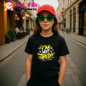 Tricou Im Not Tired Text Galben, Copii | Dama | Barbat, culoare negru - Img 8