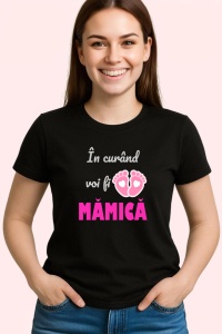 Tricou In Curand Voi Fi Mamica Fetita, din bumbac 100%, tricou negru, Dama | Barbat - Img 2