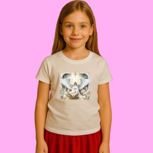 Tricou Inger Cu Ieslea Si Pruncul Scena Sfanta Divine Angel Nativity Altar, din bumbac 100%, tricou alb, Copii | Dama | Barbat - Img 2