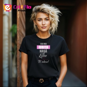 Tricou Iubita V3 Dreptunghi Roz, din bumbac 100%, tricou negru Dama | Barbat - Img 3