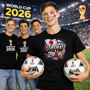 Tricou Japan World Cup 2026 Fifa, din bumbac 100%, tricou negru, Copii | Dama | Barbat - Img 7