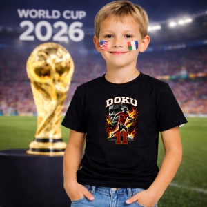 Tricou Jeremy Doku Belgium World Cup Fifa 2026, din bumbac 100%, tricou negru, Copii | Dama | Barbat - Img 5