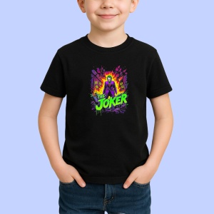 Tricou Joker oras in flacari fundal rosu si galben, Copii | Dama | Barbat , tricou negru - Img 2