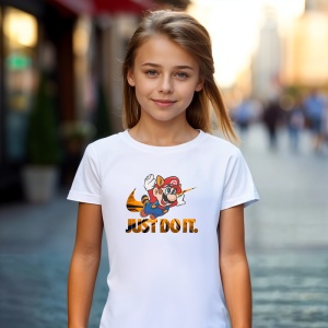 Tricou Just Do IT Super Mario Tricou Alb - Copii | Dama | Barbat - Img 4