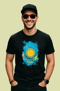 Tricou Kazakhstan Steag Splash Art, Copii | Dama | Barbat, culoare negru - Img 2