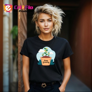 Tricou Keep Growing Ghiveci Planta Mesaj Inspirational, din bumbac 100%, tricou negru Copii | Dama | Barbat - Img 8