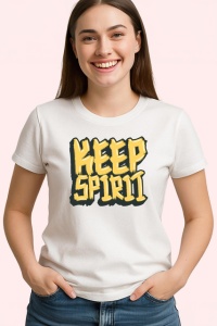 Tricou Keep Spirit Font 3D Galben Text Motivational, din bumbac 100% , tricou alb pentru Copii | Dama | Barbat