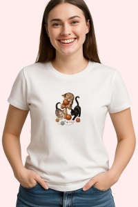 Tricou Kendama cu pisici jucause si mingi decorative, din bumbac 100%, tricou alb, Copii | Dama | Barbat - Img 2