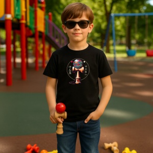 Tricou Kendama japoneza premium cu valuri si stil traditional, din bumbac 100%, tricou negru pentru Copii | Dama | Barbat - Img 2
