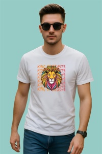 Tricou King Of Beasts Leu Colorat Coroana V1, din bumbac 100% , tricou alb pentru Copii | Dama | Barbat - Img 3