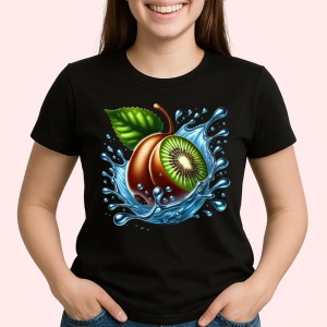 Tricou Kiwi si apa, Fructe, Copii | Dama, culoare negru - Img 2