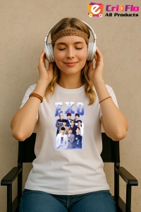 Tricou KPOP dama cu trupa formatia EXO 9 , music Coreean 208 - Img 8