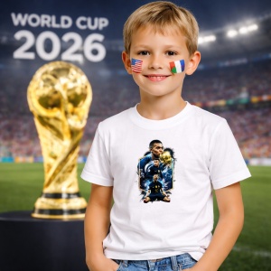 Tricou Kylian Mbappe France World Cup Fifa 2026 V4, din bumbac 100%, tricou alb, Copii | Dama | Barbat - Img 5