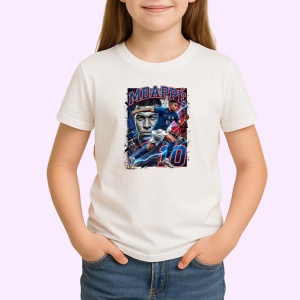 Tricou Kylian Mbappe Franta Atacant Vedeta Fotbal, din bumbac 100% , tricou alb pentru Copii | Dama | Barbat