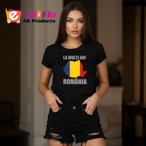 Tricou La Multi Ani Romania Harta Tricolor Steag, din bumbac 100%, tricou negru Copii | Dama | Barbat - Img 7