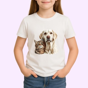 Tricou Labrador Retriever si pisica tabby prieteni adorabili Copii | Dama | Barbat Barbat - Img 3