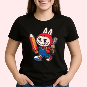 Tricou Labubu back to school, Unisex Dama si Barbat | Copii, Culoare Negru