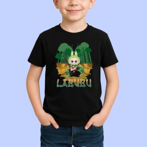Tricou Labubu bambus katana, Unisex Dama si Barbat | Copii, Culoare Negru - Img 2