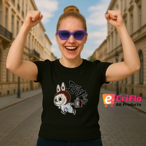 Tricou Labubu beijing fuga, Unisex Dama si Barbat | Copii, Culoare Negru - Img 3