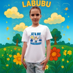Tricou Labubu birthday albastru, Unisex Dama si Barbat | Copii - Img 3