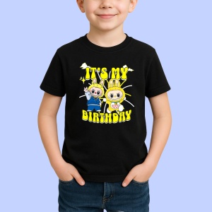 Tricou Labubu birthday yellow, Unisex Dama si Barbat | Copii, Culoare Negru - Img 2