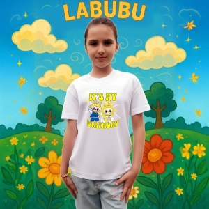 Tricou Labubu birthday yellow, Unisex Dama si Barbat | Copii - Img 3