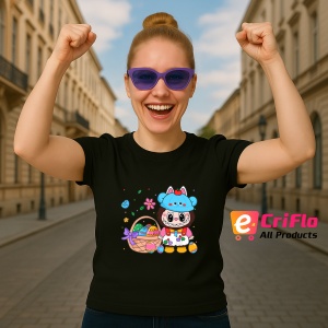 Tricou Labubu cos paste, Unisex Dama si Barbat | Copii, Culoare Negru - Img 3