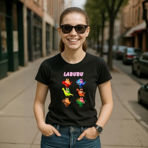 Tricou Labubu dino culori, Unisex Dama si Barbat | Copii, Culoare Negru - Img 5