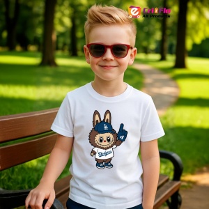 Tricou Labubu dodgers maro, Unisex Dama si Barbat | Copii - Img 5