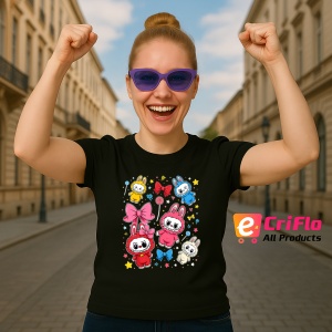 Tricou Labubu fete colorate, Unisex Dama si Barbat | Copii, Culoare Negru - Img 3
