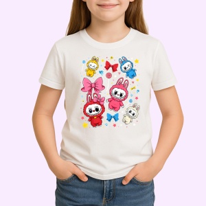 Tricou Labubu fete colorate, Unisex Dama si Barbat | Copii