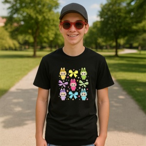 Tricou Labubu fundite colorate, Unisex Dama si Barbat | Copii, Culoare Negru - Img 4