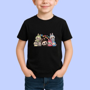 Tricou Labubu gasca completa, Unisex Dama si Barbat | Copii, Culoare Negru - Img 2