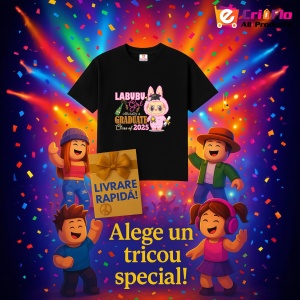 Tricou Labubu graduata roz, Unisex Dama si Barbat | Copii, Culoare Negru - Img 6