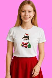 Tricou Labubu Grinch In Sanie Rosie Cu Cadouri, din bumbac 100%, tricou alb, Copii | Dama | Barbat - Img 3
