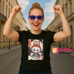 Tricou Labubu katana, Unisex Dama si Barbat | Copii, Culoare Negru - Img 3