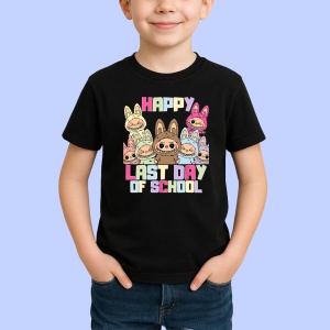 Tricou Labubu last day school, Unisex Dama si Barbat | Copii, Culoare Negru - Img 2