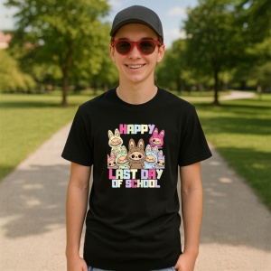 Tricou Labubu last day school, Unisex Dama si Barbat | Copii, Culoare Negru - Img 4