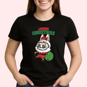 Tricou Labubu mos craciun, Unisex Dama si Barbat | Copii, Culoare Negru