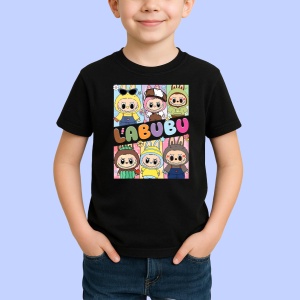 Tricou Labubu patrat culori, Unisex Dama si Barbat | Copii, Culoare Negru - Img 2