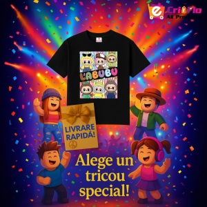 Tricou Labubu patrat culori, Unisex Dama si Barbat | Copii, Culoare Negru - Img 6