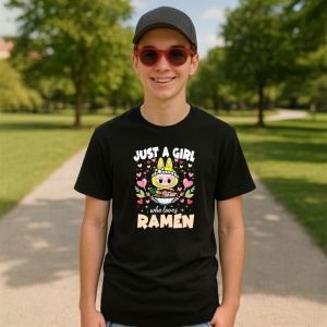 Tricou Labubu ramen, Unisex Dama si Barbat | Copii, Culoare Negru - Img 4