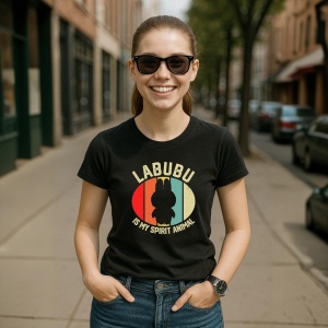 Tricou Labubu spirit animal, Unisex Dama si Barbat | Copii, Culoare Negru - Img 5