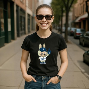Tricou Labubu yankees albastru, Unisex Dama si Barbat | Copii, Culoare Negru - Img 5