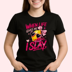 Tricou Lamaie Cand viata iti da lamai, straluceste!, Fructe, Copii | Dama, culoare negru - Img 2