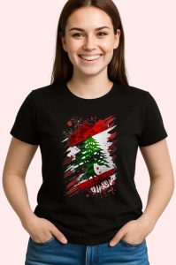 Tricou Lebanon Steag Splash Art, Copii | Dama | Barbat, culoare negru - Img 3