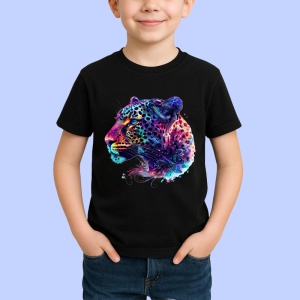 Tricou Leopard in stil pictura digitala fundal alb Copii | Dama | Barbat, culoare negru