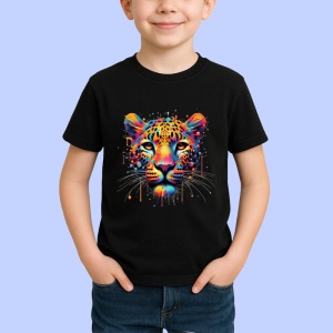Tricou Leopard realist in culori vibrante fundal alb Copii | Dama | Barbat, culoare negru - Img 4