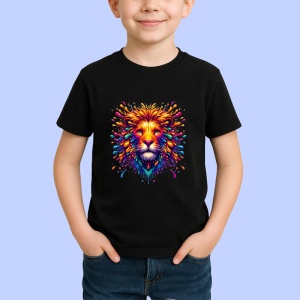 Tricou Leu artistic cu coama curcubeu fundal alb Copii | Dama | Barbat, culoare negru - Img 4