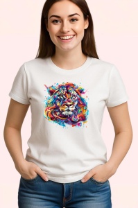 Tricou Leu artistic curcubeu cu coama flacara Copii | Dama | Barbat - Img 3